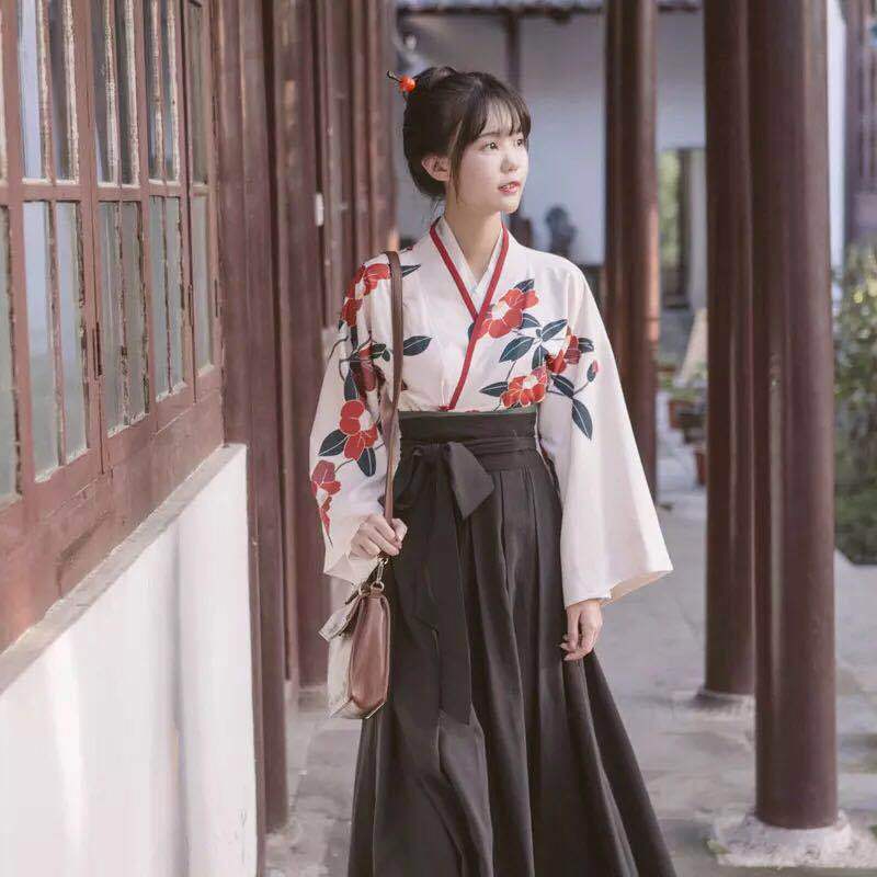 L size Taisho romance hakama Japanese clothes kimono is sickle kama dress long floral print photographing Event Lolita peace roli peace Lolita cosplay kos black 