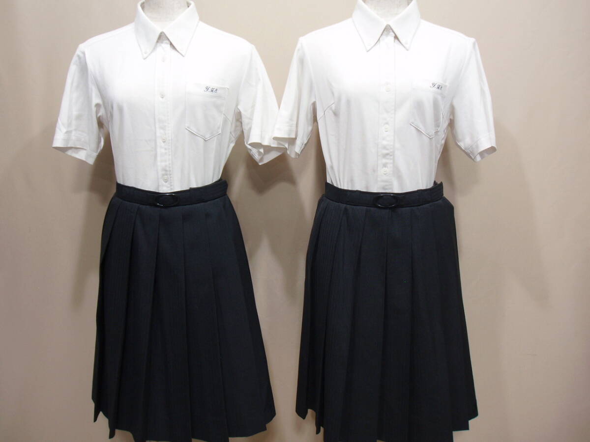 13674☆半袖シャツ/スカート/Ｌ/Ｗ66☆制服 ４点セット グレー ストライプ YACHT 兵庫夢前高_画像1