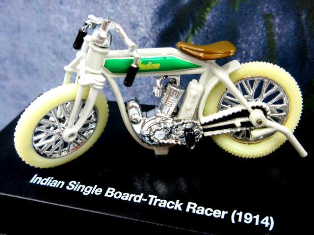 ■ニューレイ製 INDIAN インディアン Single Board-Track Racer 1914年 オートバイ コレクション ホワイト×シルバー系 おもちゃ 置物の画像1