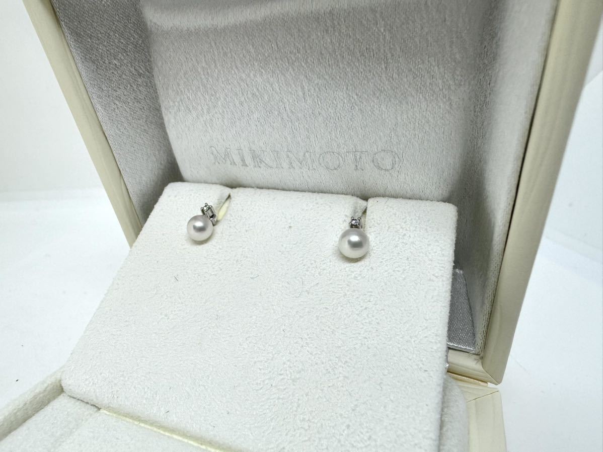 未使用保管品 美品 MIKIMOTO ミキモト K18WG アコヤ本真珠 ベビーパールピアス ダイヤモンド ジュエリー 箱付 1.6ｇ_画像1