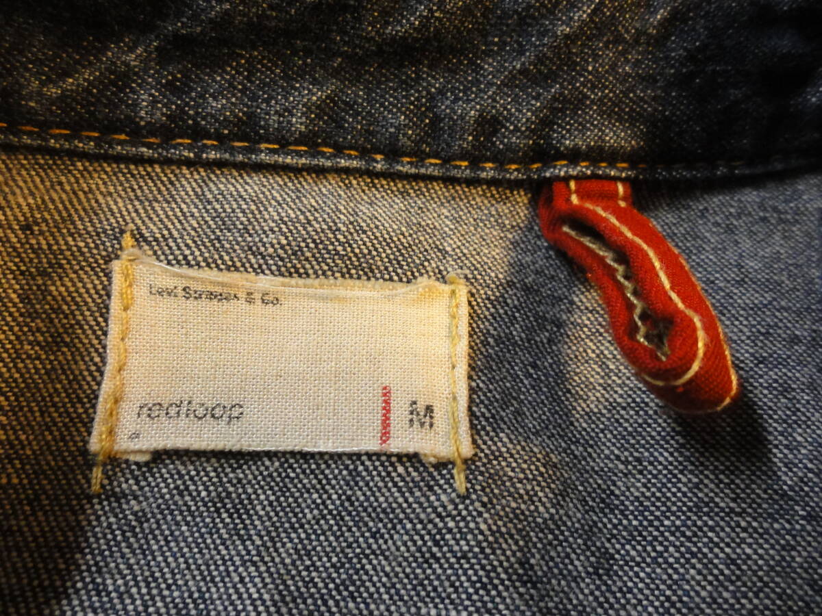 格安レアモデル・LEVI'S RED LOOP(リーバイス レッドループ)・斑染め系ダメージ加工デニム地・ダンガリー系高級長袖デザインシャツ M_画像3