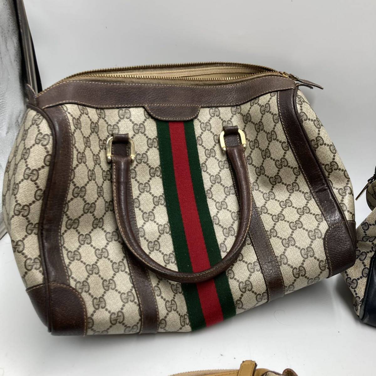 1円 GUCCI 5点セット GG シェリーライン ハンドバッグ トートバッグ ボストン ポーチ グッチ キャンバス レザー まとめ_画像2