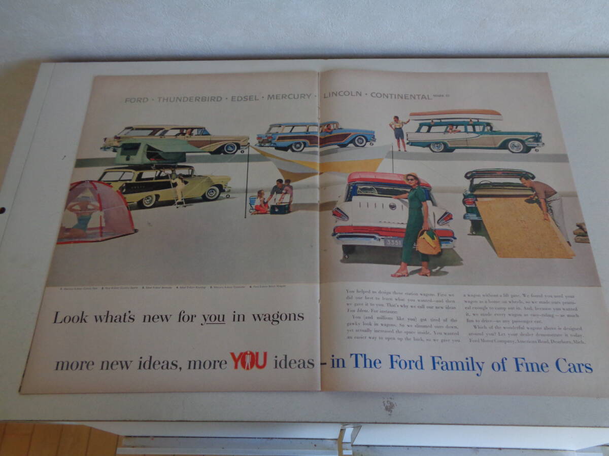 即決 広告 アド アメ車 フォード ワゴン ＦＯＲＤ ファミリー １９５０ｓ ケロッグ シリアル ブリーチ ヨット ケチャップの画像1
