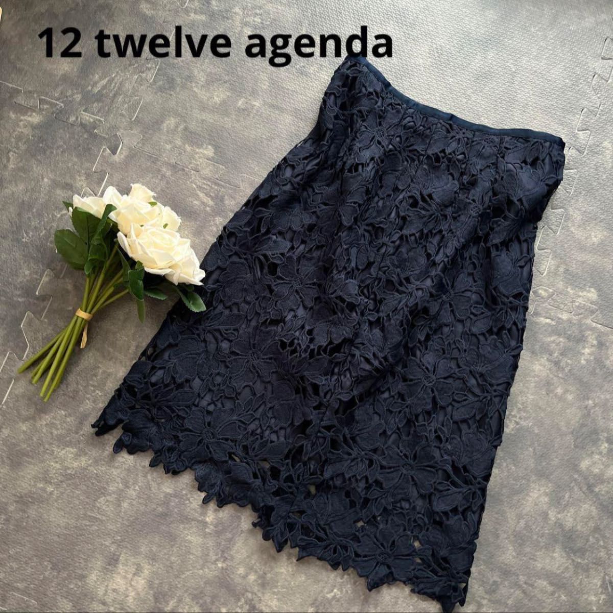 上品　12 twelve agenda レースタイトスカートネイビー　花柄 スカート