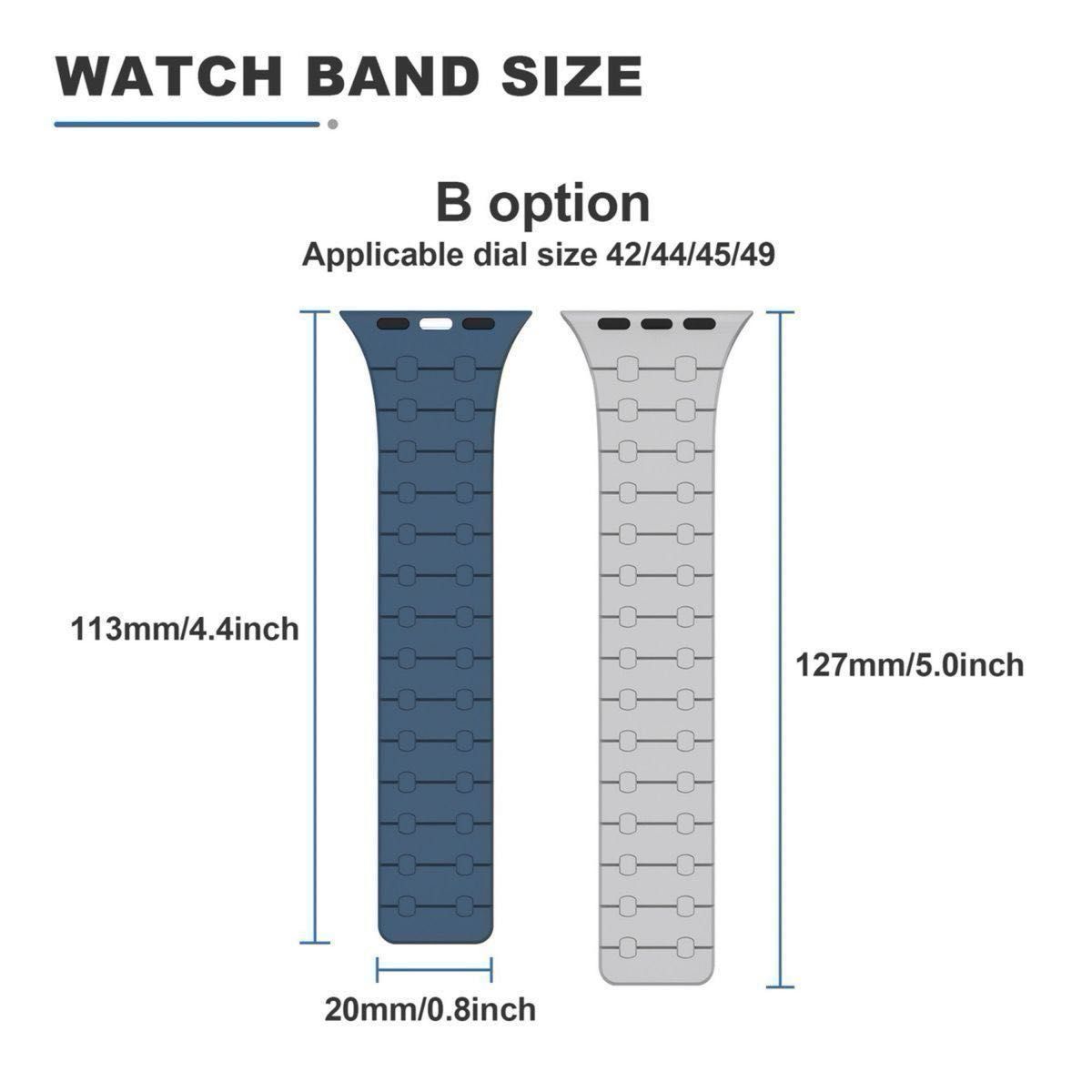 Apple Watch マグネット式バンド　両面磁石　シリコン　42/44/45/49mmサイズ　ブラック&グレー