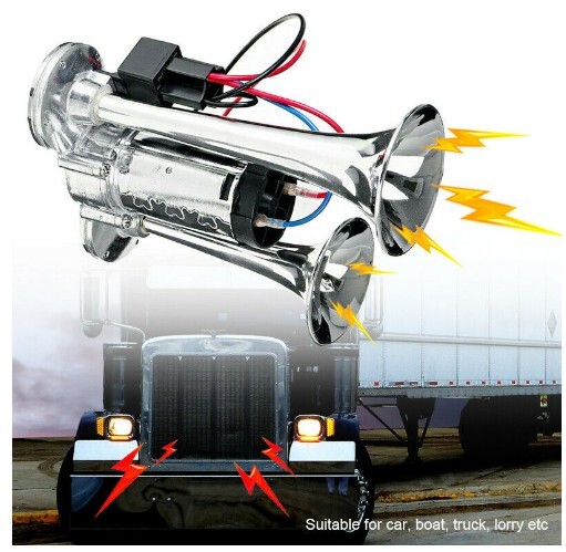 12V 大型 トラック ヤンキーホーン 爆音 ポンプ エアー式 一体型 エアーコンプレッサー 内蔵 クラクション ダブルサウンド 汎用 社外品★_画像5