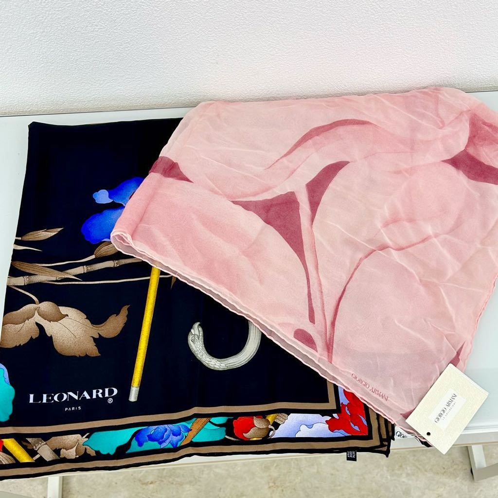 【未使用品２枚セット】LEONARD レオナール 865GIORGIO ARMANI アルマーニ　90×90 スカーフ シルク100% ブランド ファッション小物 _画像1