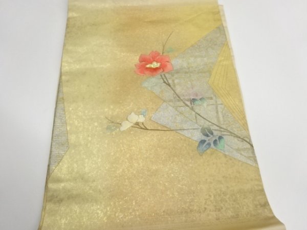 宗sou 金彩螺鈿椿模様刺繍名古屋帯【リサイクル】【着】_画像2