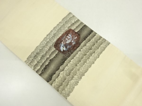 ys6928159;.sou hand weave pongee hand .. change width step . tea cup pattern Nagoya obi [ antique ][ put on ]