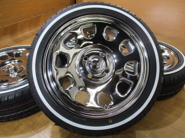 軽四 IRON HEAD デイトナ クロームメッキ ホイール ホワイトリボン タイヤ 新品 4本 15インチ 165/55R15 エブリイ ハイゼット ウェイク ek_画像3