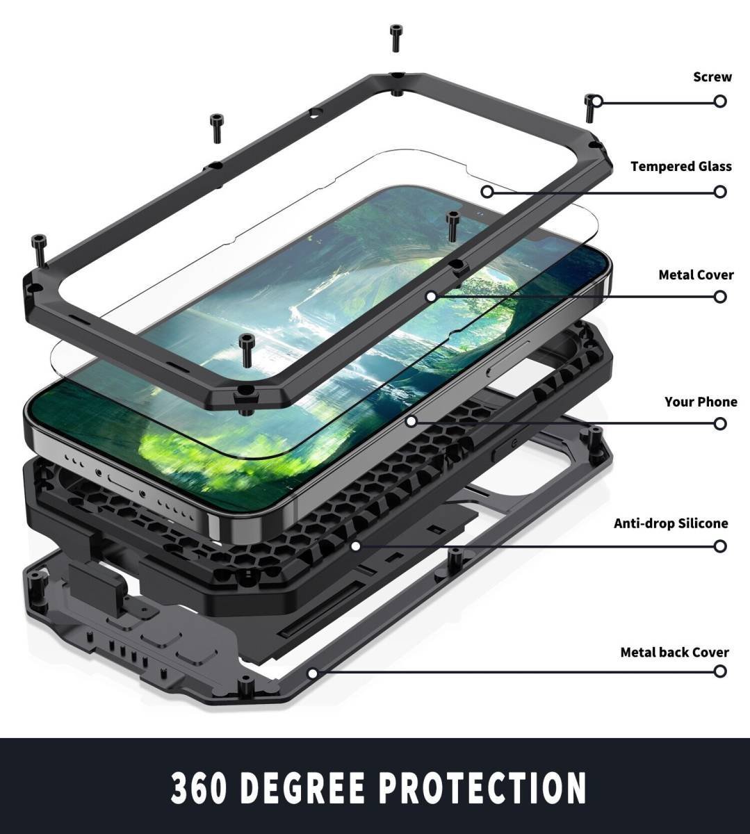 iPhone14/14Pro/14Plus/14ProMax ケース アルミバンパー 耐衝撃 防水防塵 防振 スタンド機能 全面保護4色iPhone13 Pro max miniケースLHA29_画像4