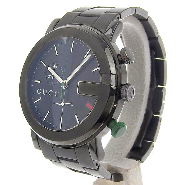 1円 gg GUCCI グッチ クロノ メンズ クォーツ 腕時計 黒文字盤 バーインデックス 101M_画像2