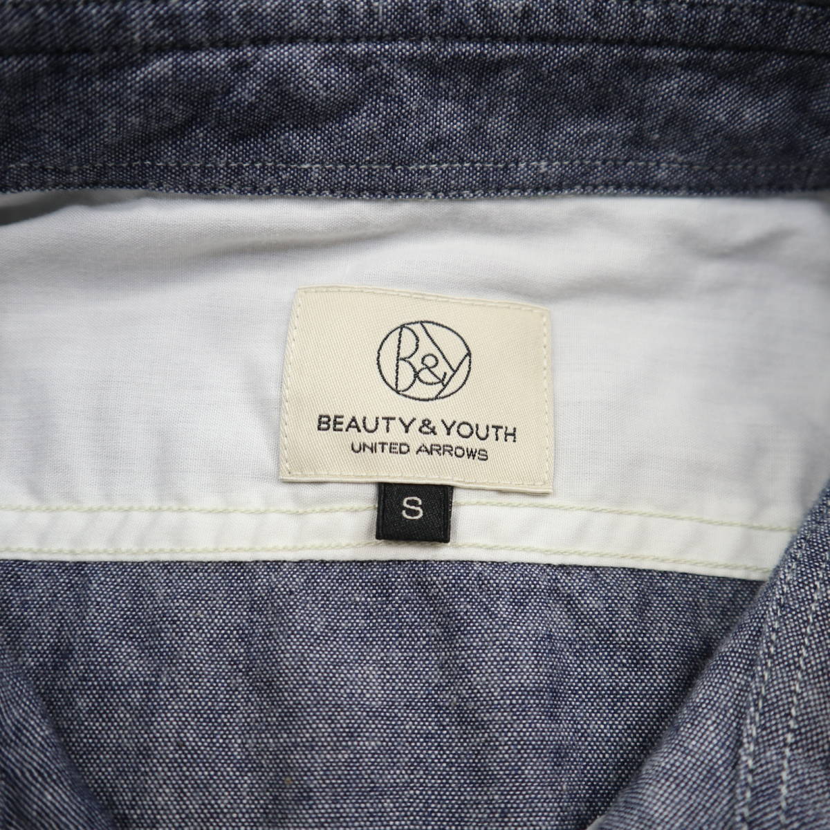 美品◆BEAUTY&YOUTH UNITED ARROWS ビューティー&ユース ユナイテッドアローズ　セルビッチ ボタンダウンシャンブレー長袖ワークシャツ/S_画像9