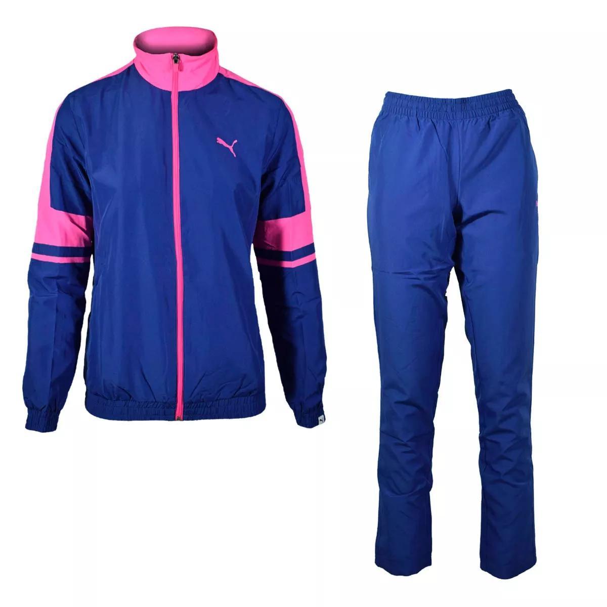  Puma Lady su-bnto Lux -tsuUS размер M голубой / розовый синий воротник-стойка жакет & брюки нейлон верх и низ в комплекте 