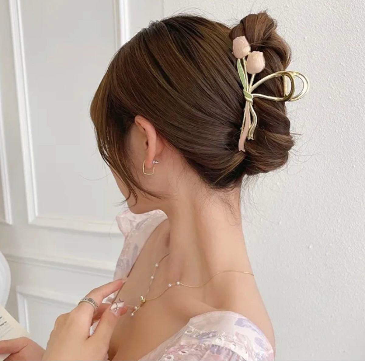 チューリップ ピンク ヘアクリップ ヘアアクセサリー フラワー 花  髪留め 春 