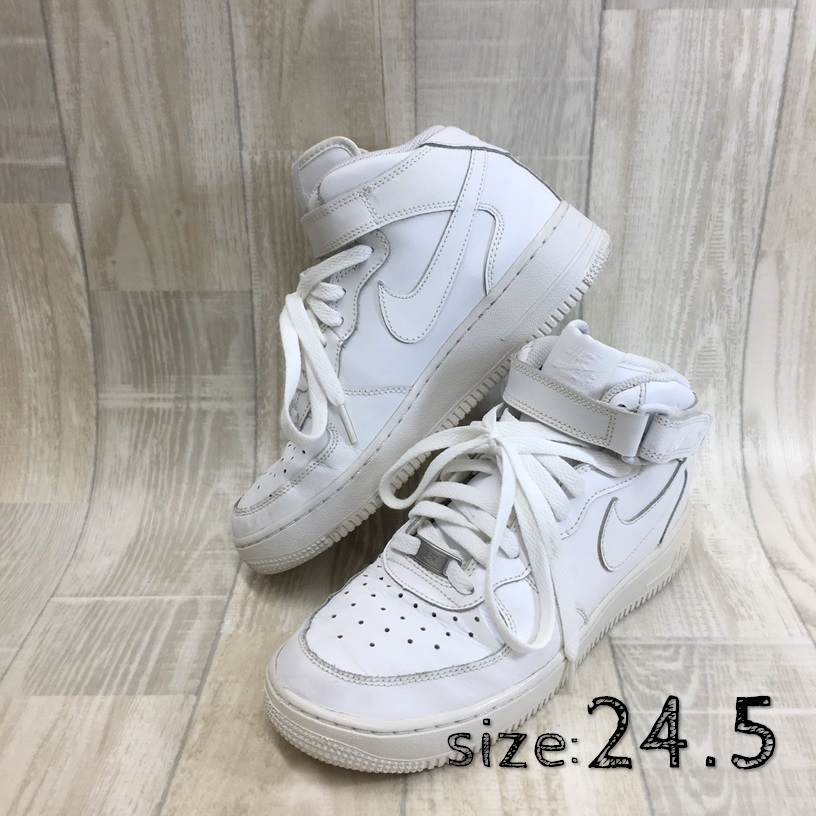 NZ2175●NIKE : AIR FORCE 1 MID (GS) 314195-113●24.5●ホワイト/ホワイト ナイキ エアフォース1 ミッド_画像1