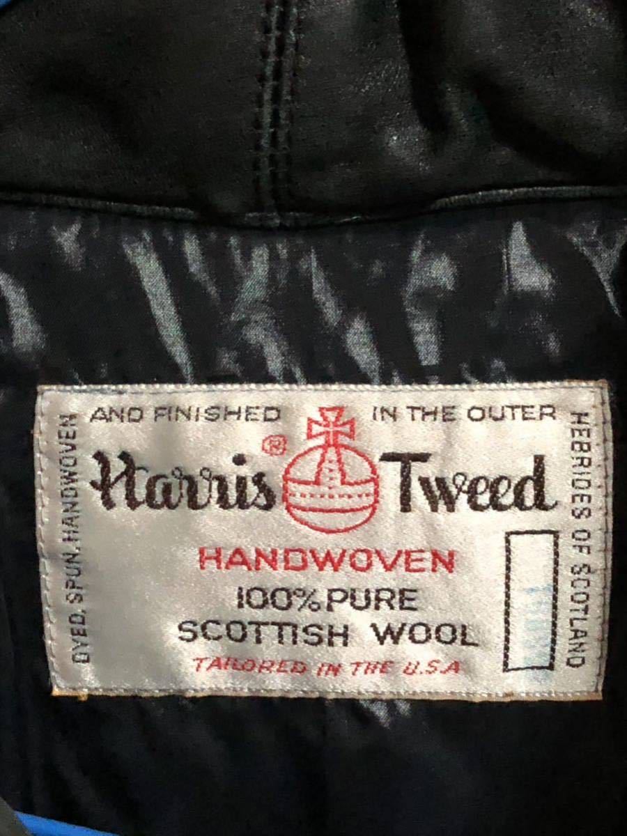 英国 Harris Tweed ハリスツイード レザー切替 ダウンベスト ウエスタンヨーク 灰×黒 グレー ブラック サイズM 中綿 ウール_画像4