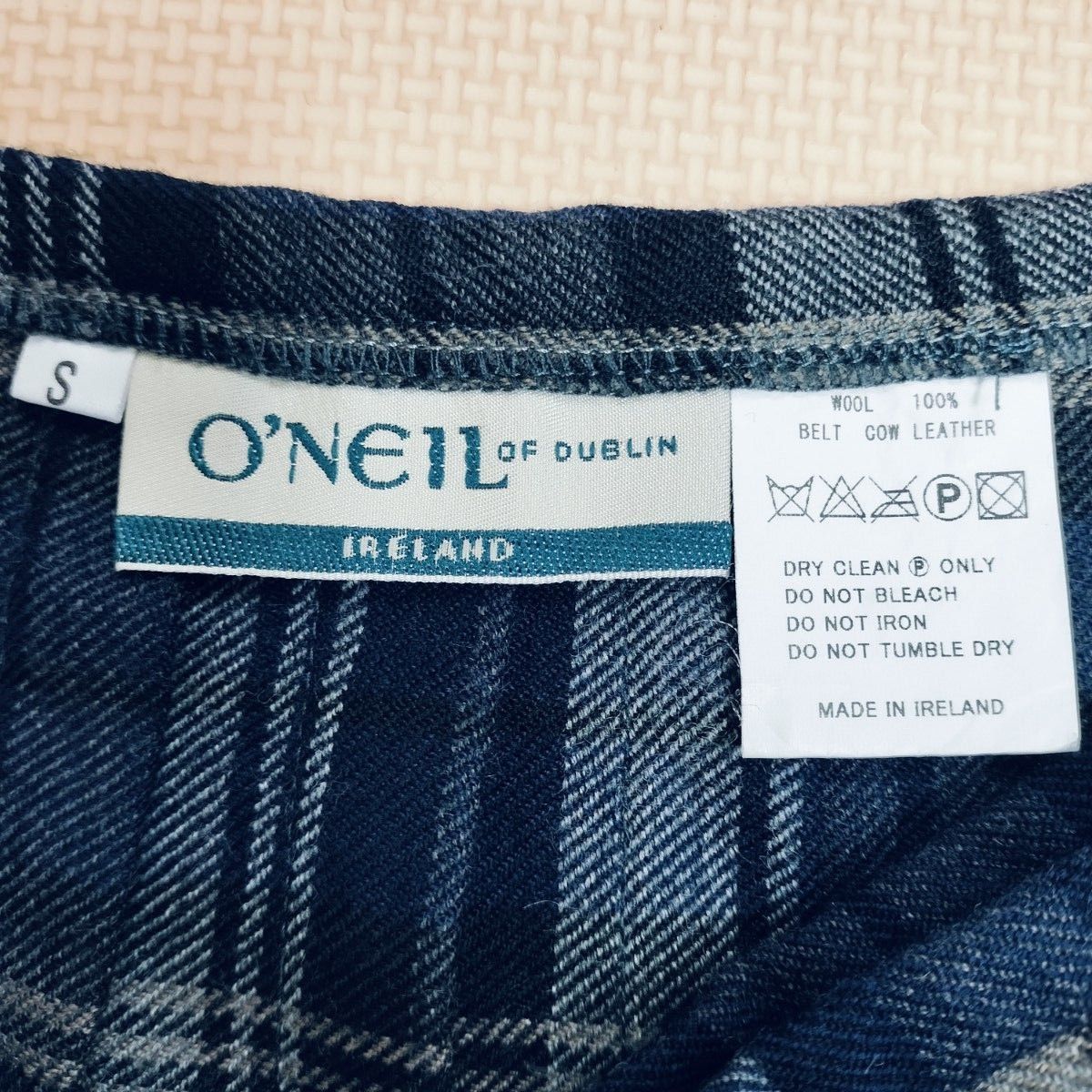 オニールオブダブリン O’NEIL OF DUBLIN ベルト付きチェックキルトラップスカート　ウール100
