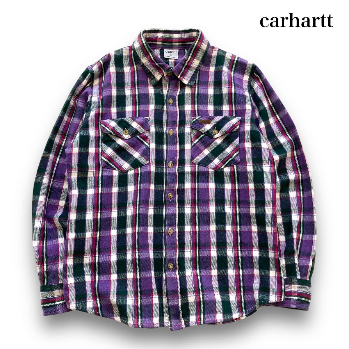 流行に 【Carhartt】カーハート 革ロゴ フランネルワークシャツ