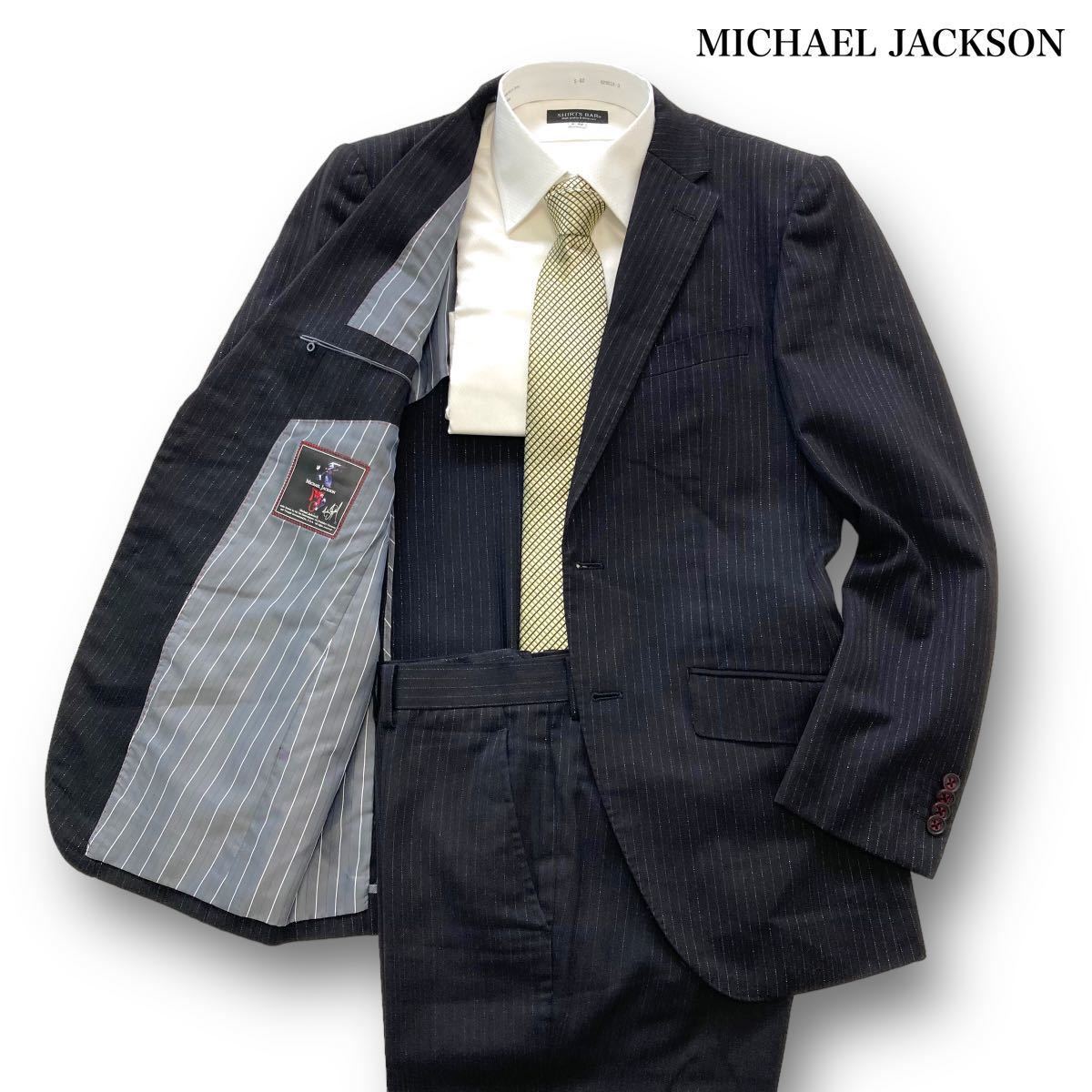 【MICHAEL JACKSON】マイケルジャクソン スーツ セットアップ ストライプ セットアップスーツ 黒 ブラック シルバーステッチ  SOLOTEX (Y6)