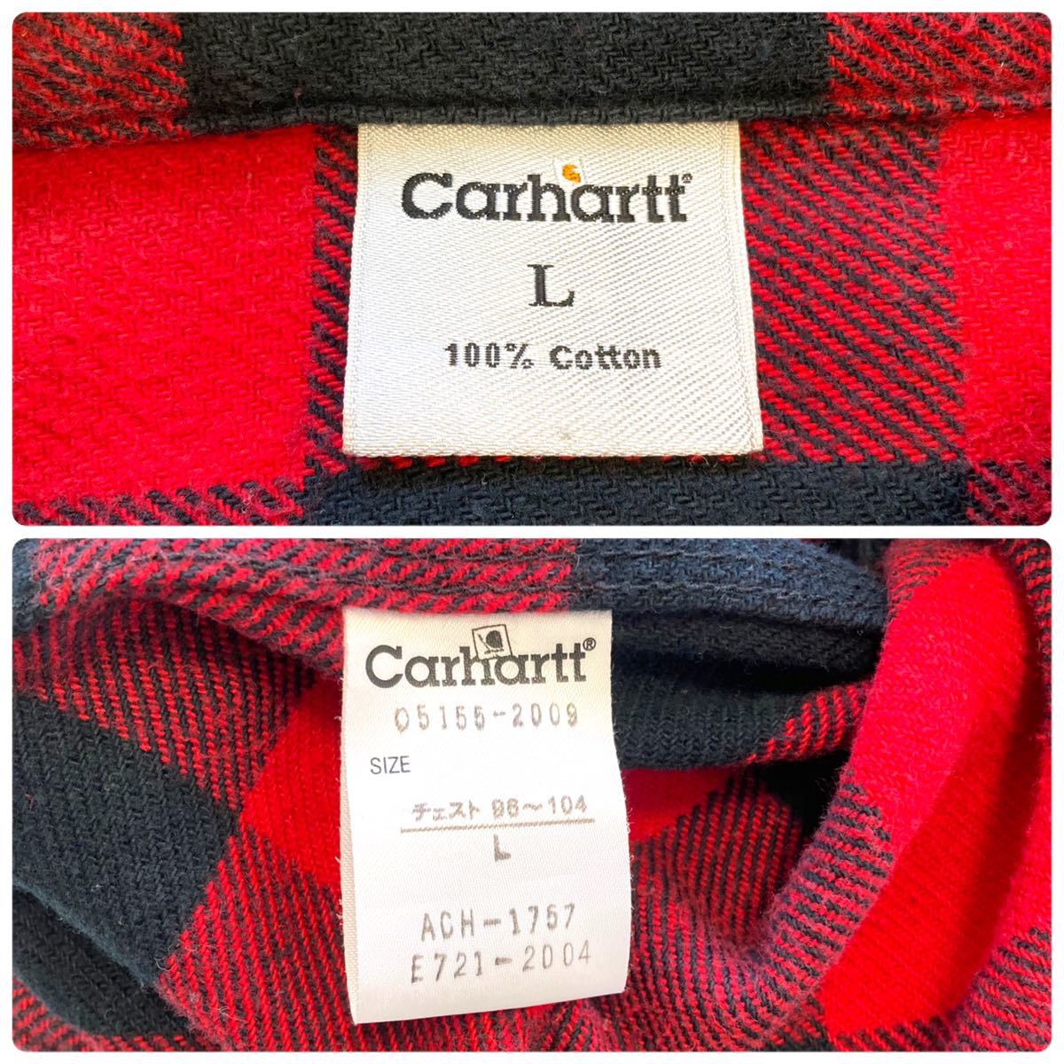 【carhartt】カーハート バッファローチェックシャツ ネルシャツ ブロックチェック フランネルシャツ 革ロゴ 長袖シャツ フラップポケット