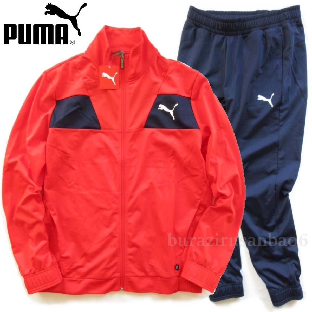 新品◆PUMA プーマ トレーニング 上下 テックストライプ トリコットスーツ ジャージ ジャケット パンツ セットアップ メンズ US/M 日本L_画像1
