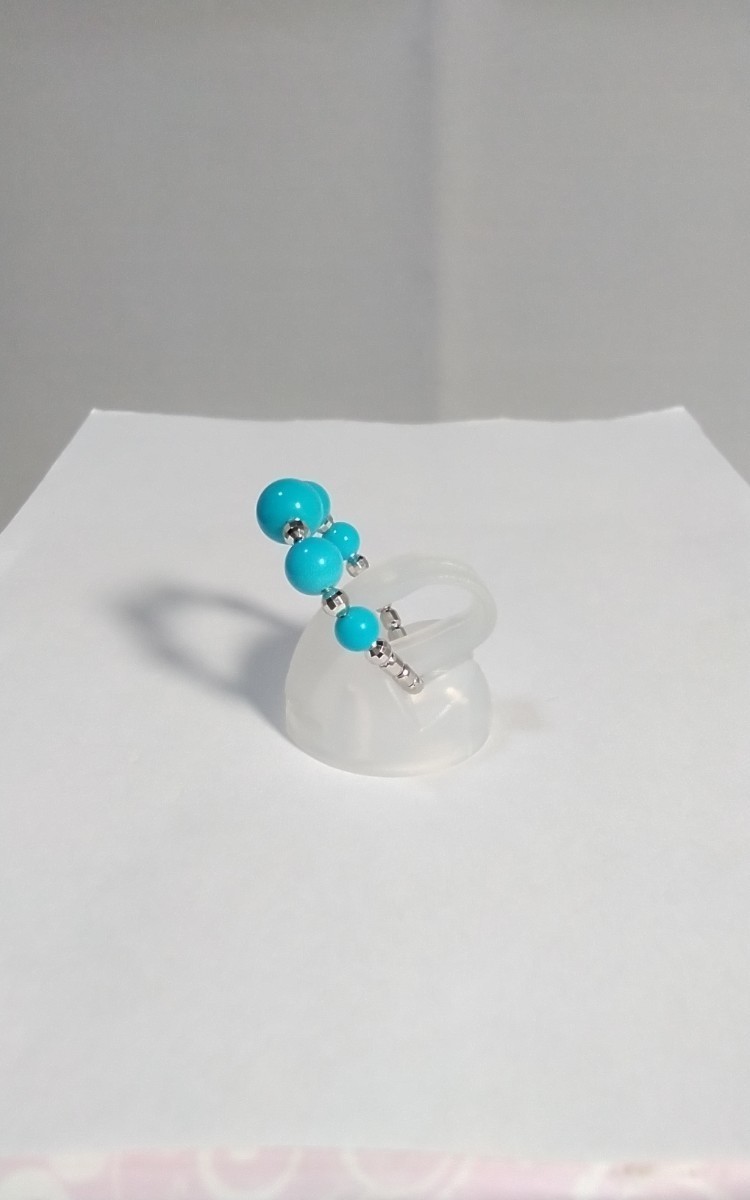 Pt999 turquoise stretch ring!6~4mm lamp shape ×5 stone.