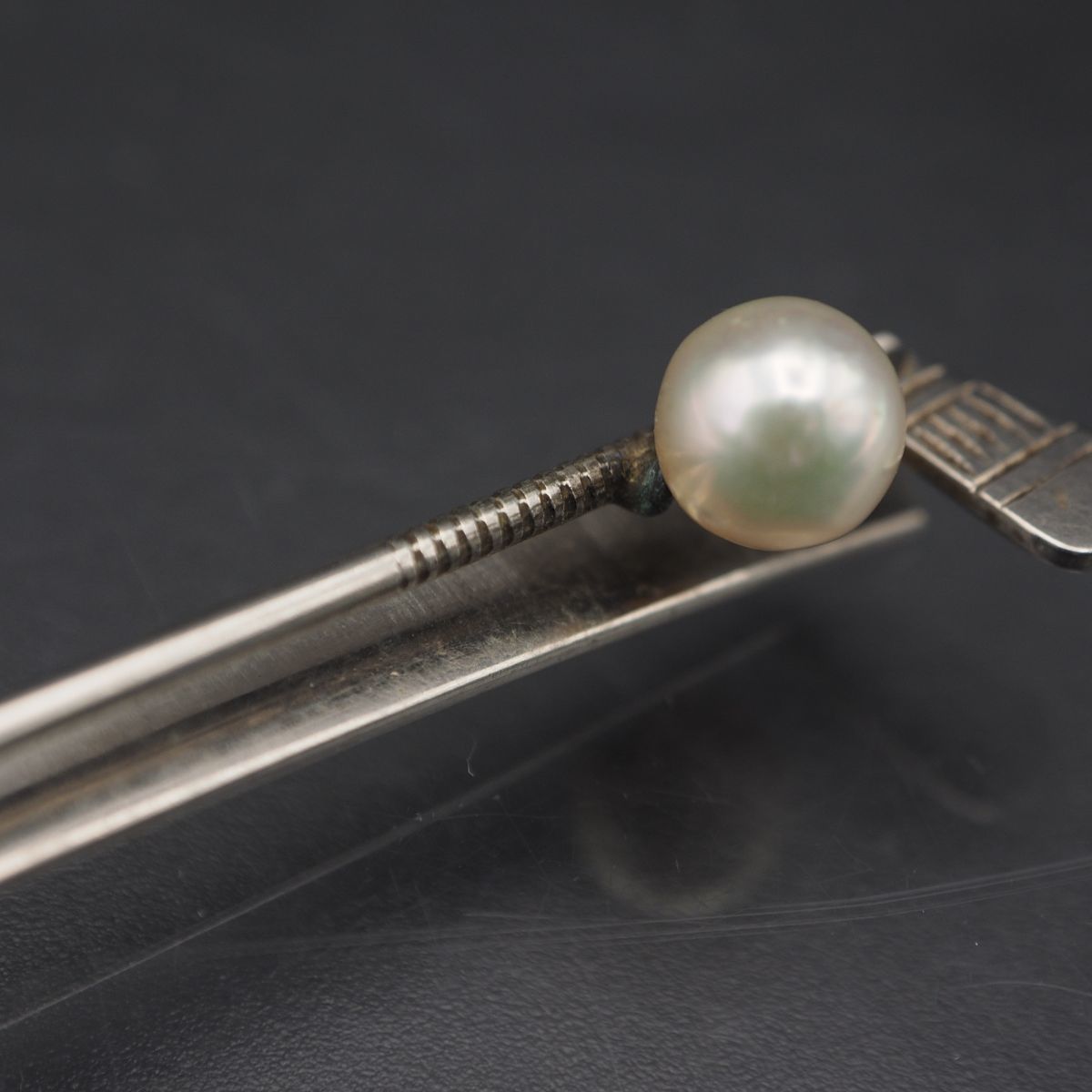 M381 pearl 6.4mm. pearl SPM stamp necktie pin Golf Club design sun platinum Thai bar antique 6 month birthstone 