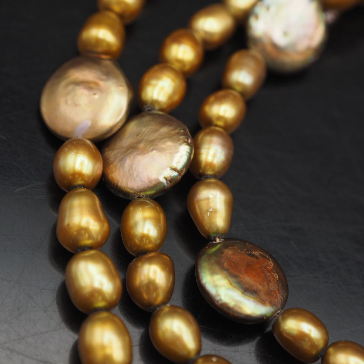 L360 淡水真珠 バロックパール ネックレス ゴールド系カラー デザイン シルバー 6月誕生石の画像6