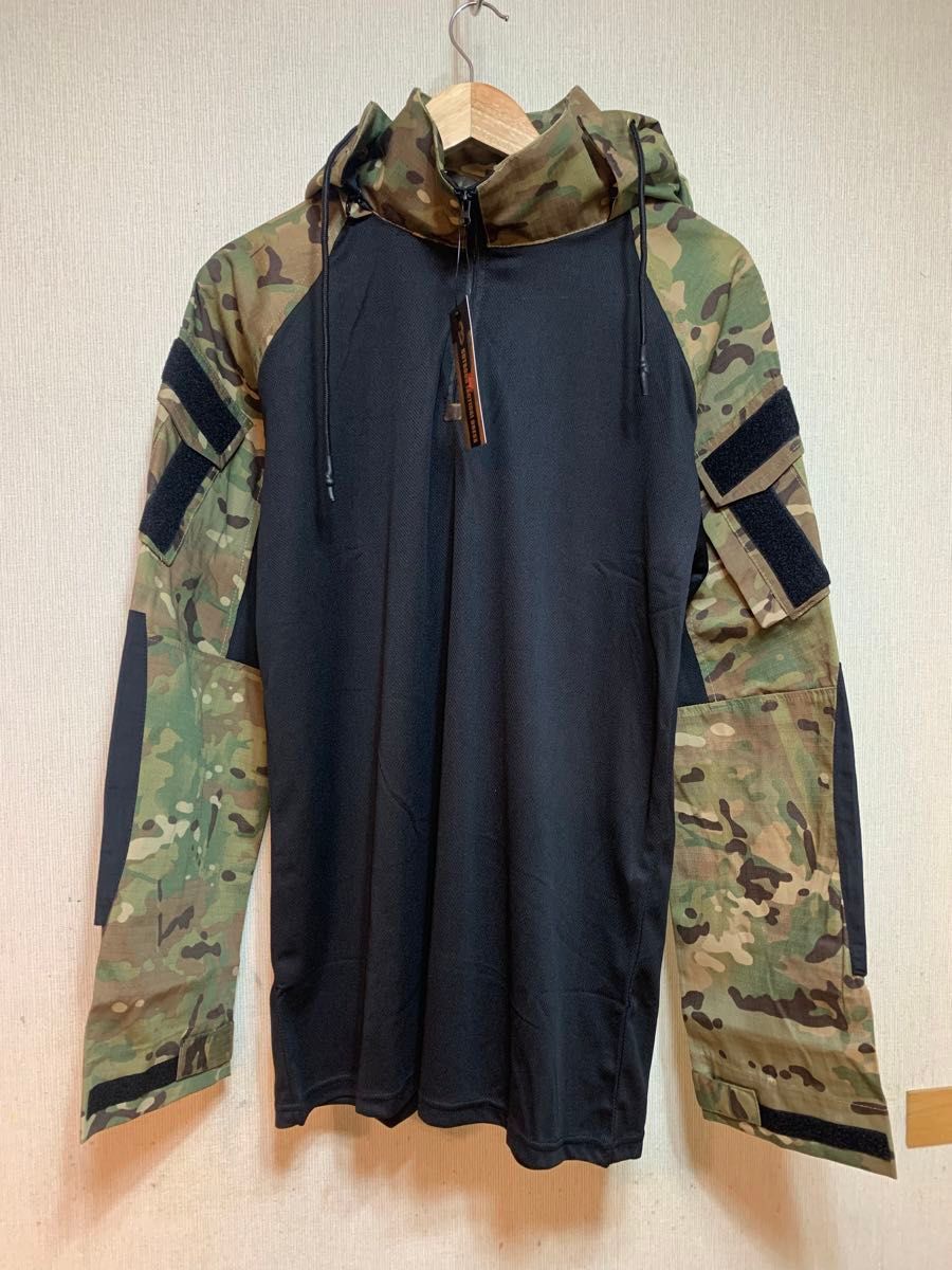 【新品】サバゲー　タクティカルシャツ　 コンバットシャツ 迷彩服　サイズXL フード付　マルチカム迷彩　戦闘服　サバイバル