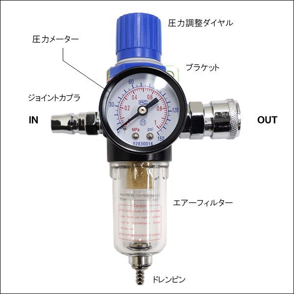 エアーフィルター レギュレーター 1/4 ジョイント カプラ付 (06) 送料安/17Б_画像4