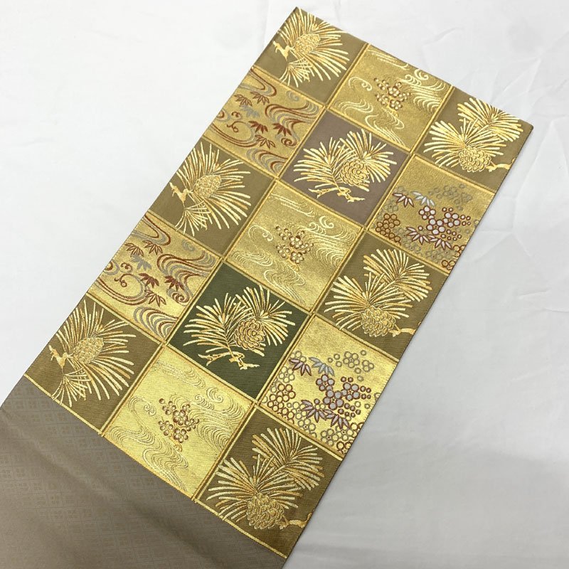 ☆きものマーチ☆鈴乃屋取り扱い 袋帯 招福松竹梅文 市松 金糸 銀糸☆美品 402my2_画像8