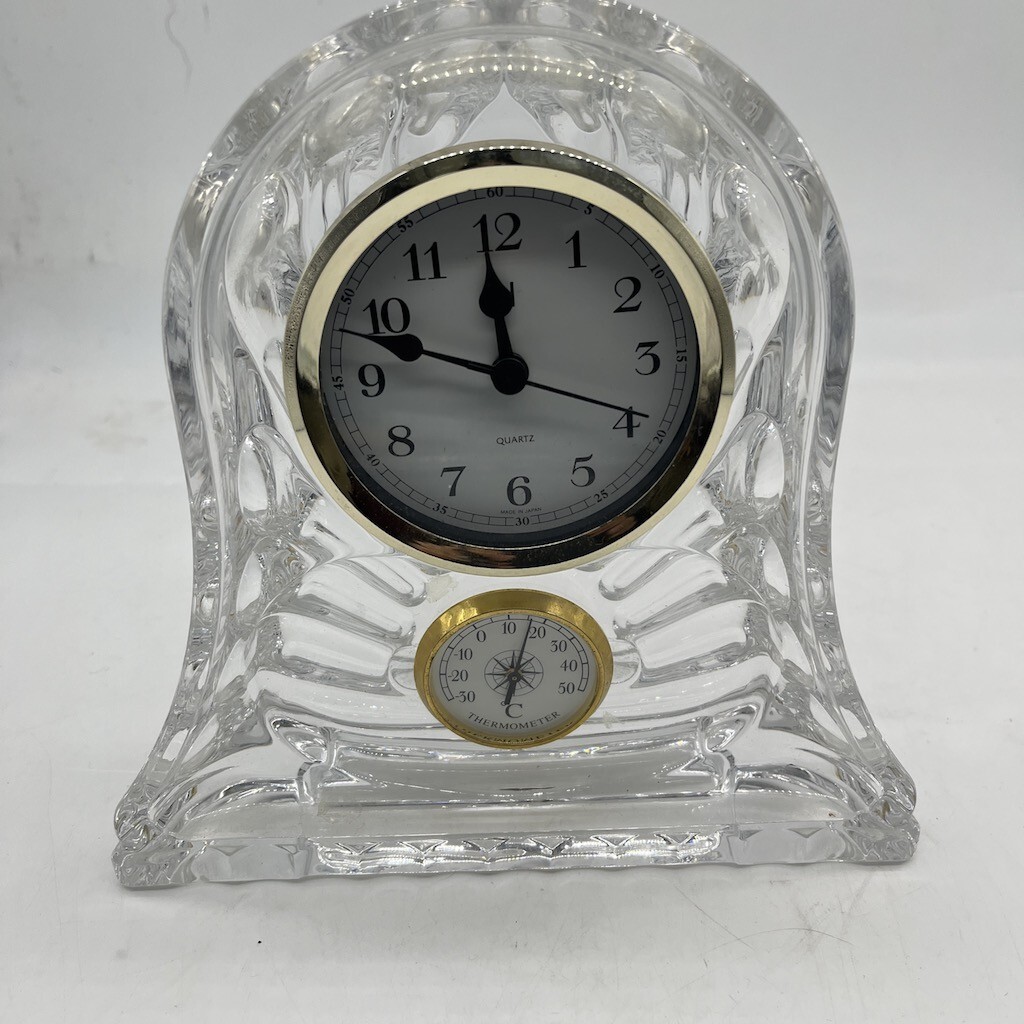 HOYA ホヤガラス 動作品 置き時計 クリスタルガラス 水晶時計 温度計付き YY0132-77の画像1