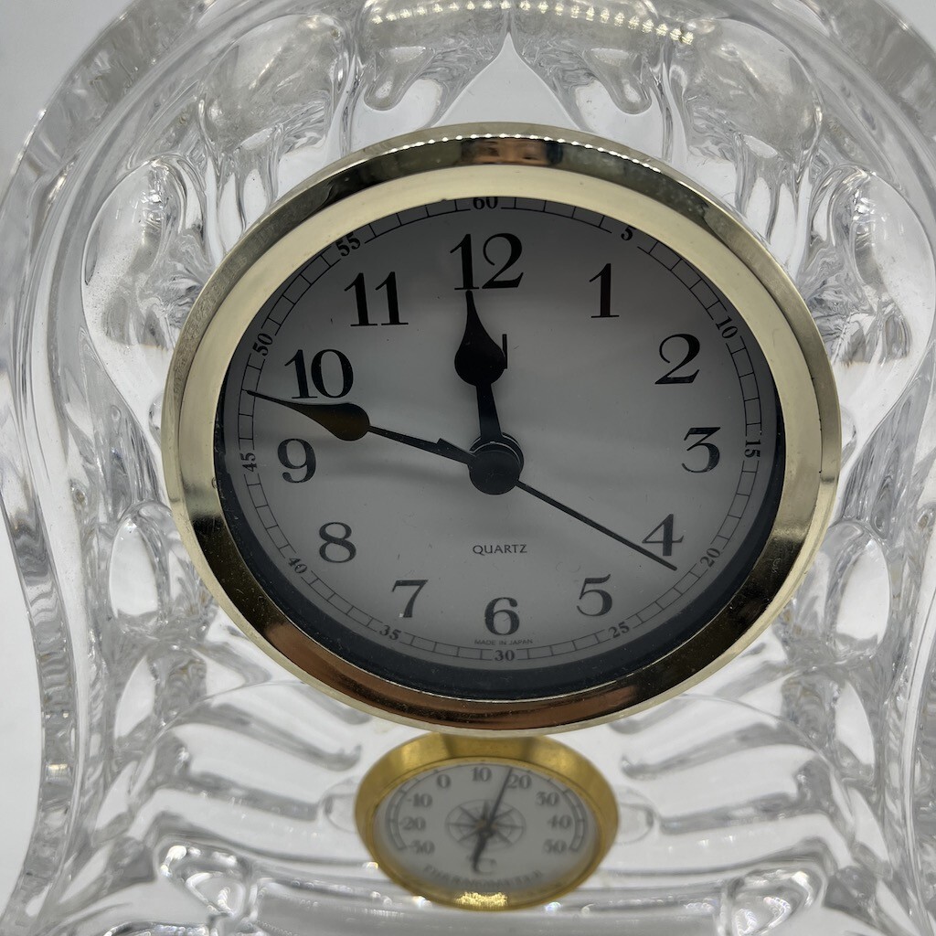 HOYA ホヤガラス 動作品 置き時計 クリスタルガラス 水晶時計 温度計付き YY0132-77の画像2