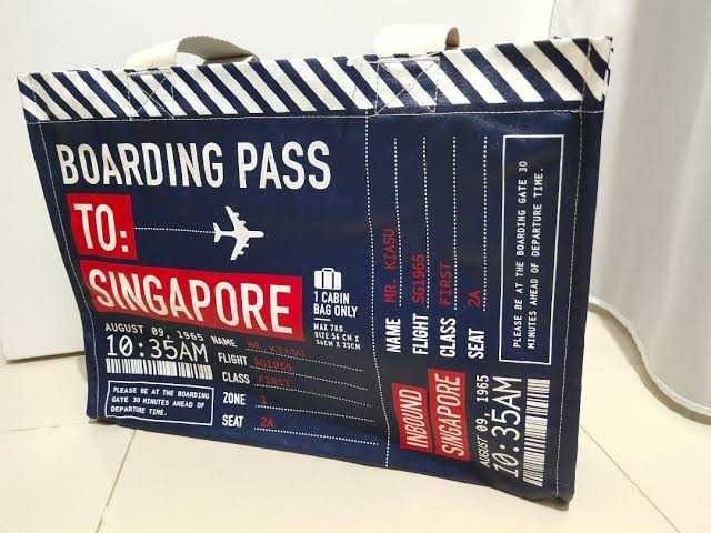 BOARDING PASS Tote Bagシンガポールトートバッグ/搭乗券チケット飛行機バーコード/ラッフルズホテル好きに