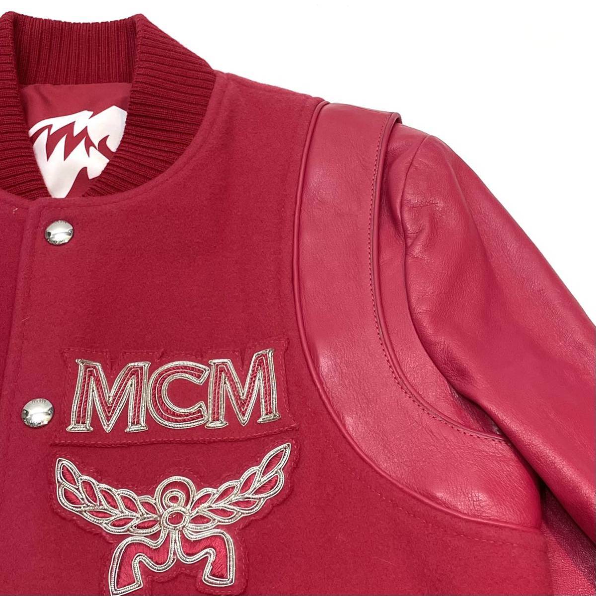 美品 正規品 MCM エムシーエム stadium jacket メルトン バーシティージャケット スタジャン デタッチャブルスリーブ ブルゾン ロゴ刺繍 XS_画像6