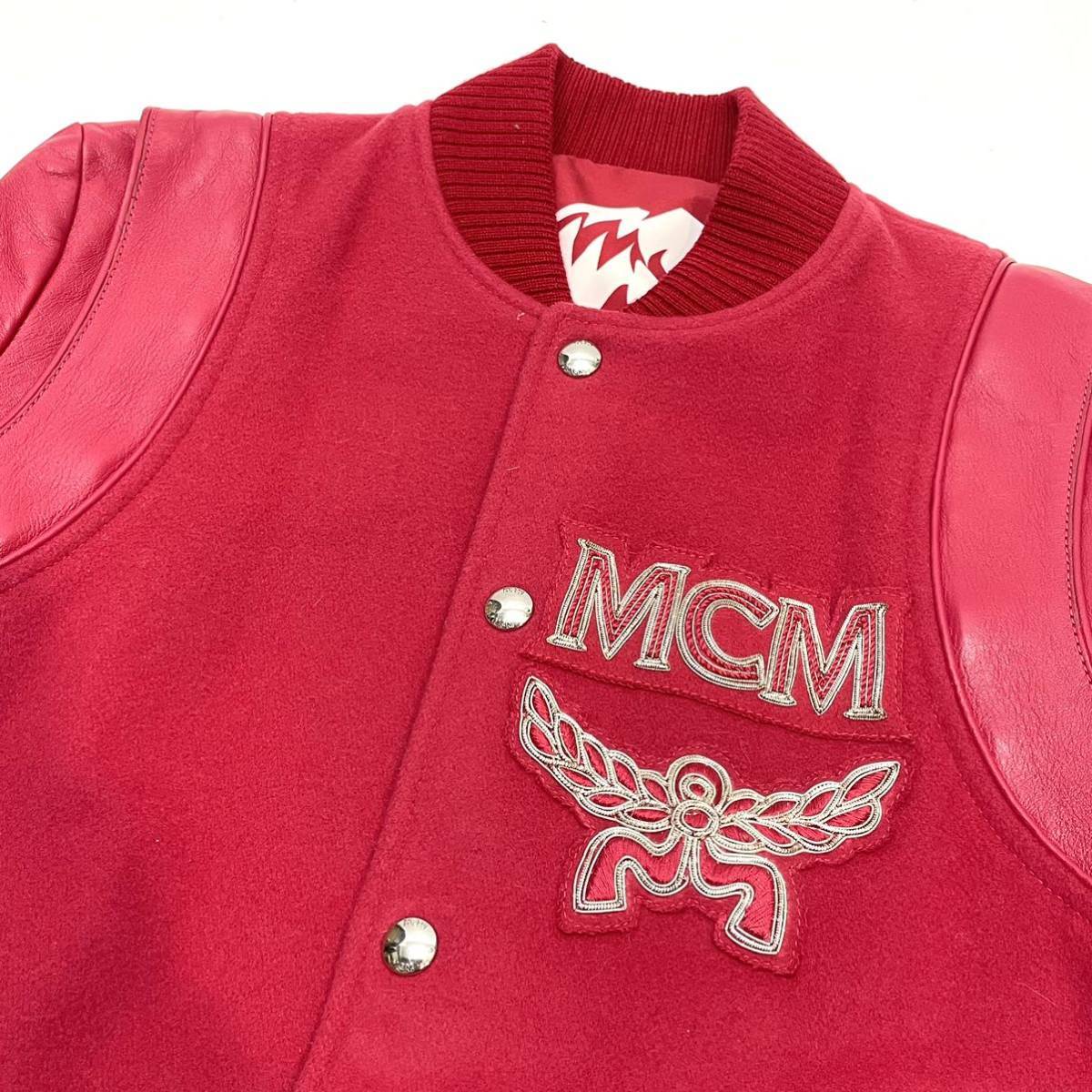 美品 正規品 MCM エムシーエム stadium jacket メルトン バーシティージャケット スタジャン デタッチャブルスリーブ ブルゾン ロゴ刺繍 XS_画像8