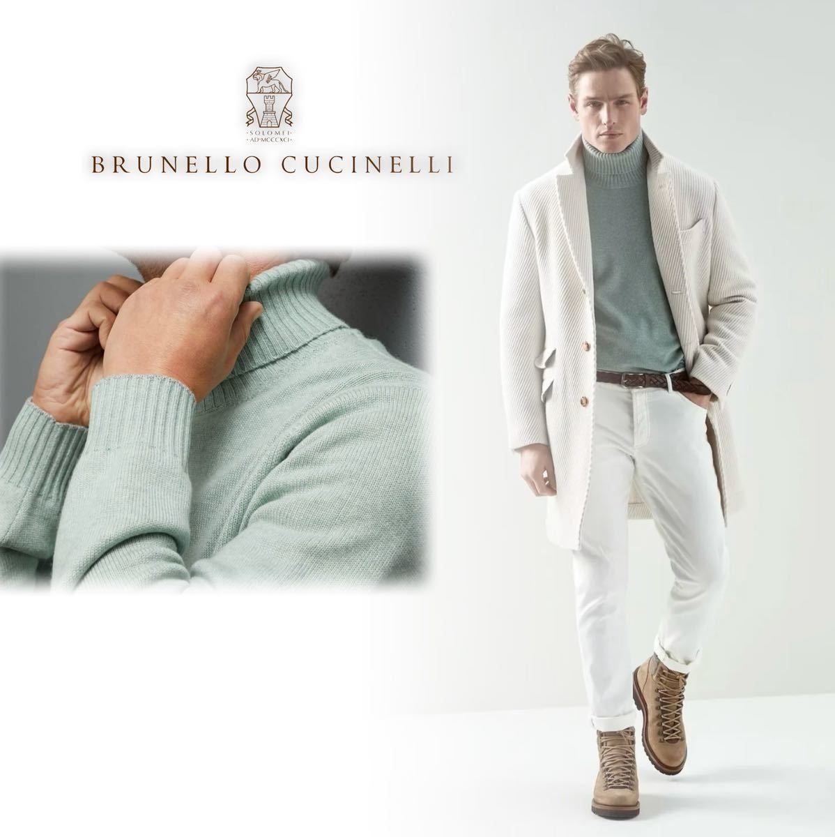 L71★美品★22-23AW★極上カシミヤ100% セーター ブルネロクチネリ BRUNELLO CUCINELLI タートルネック ニット セーター ミント グリーン_画像1