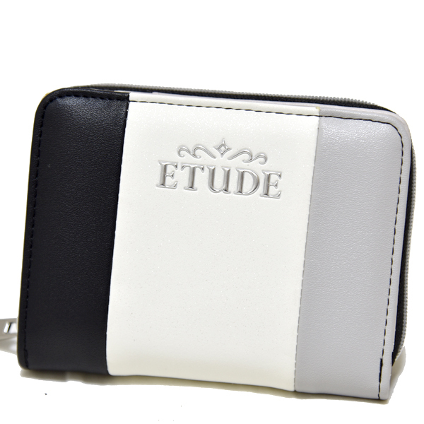 新品 ETUDE コンパクトウォレット 折り財布 エチュード ラウンドファスナー ホワイト トリコロール 未使用 レディース チャックの画像1