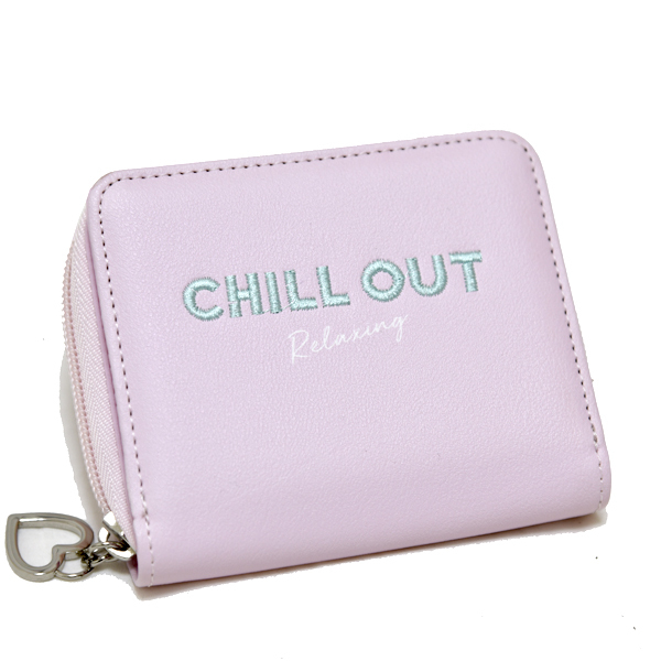 新品 コンパクトウォレット ピンク CHILL OUT Relaxing 折り財布 未使用 レザー レディース かわいい_画像1