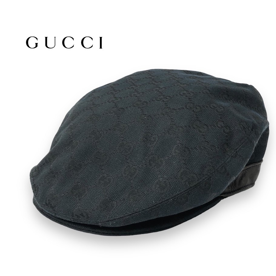 【ITP2UK0OCS7I】美品 GUCCI グッチ ハンチング GGキャンバス Lサイズ ブラック