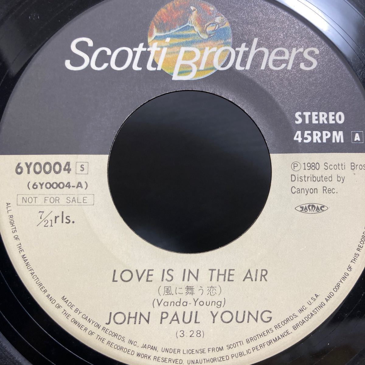 見本盤 John Paul Young【風に舞う恋 Love Is In The Air】Scotti Bros. Records 6Y0004 /7Single /1980 人気盤_画像6