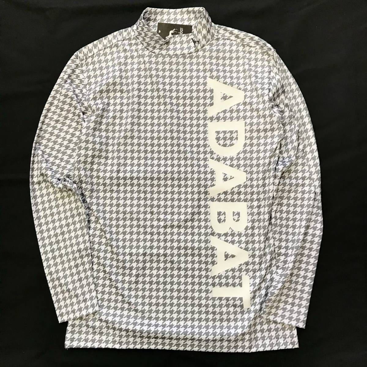 ▼S179 新品【メンズM】 灰グレー 千鳥格子 adabat アダバット ゴルフ 千鳥総柄 モックネック 長袖 シャツ ストレッチ ビッグロゴ_画像6