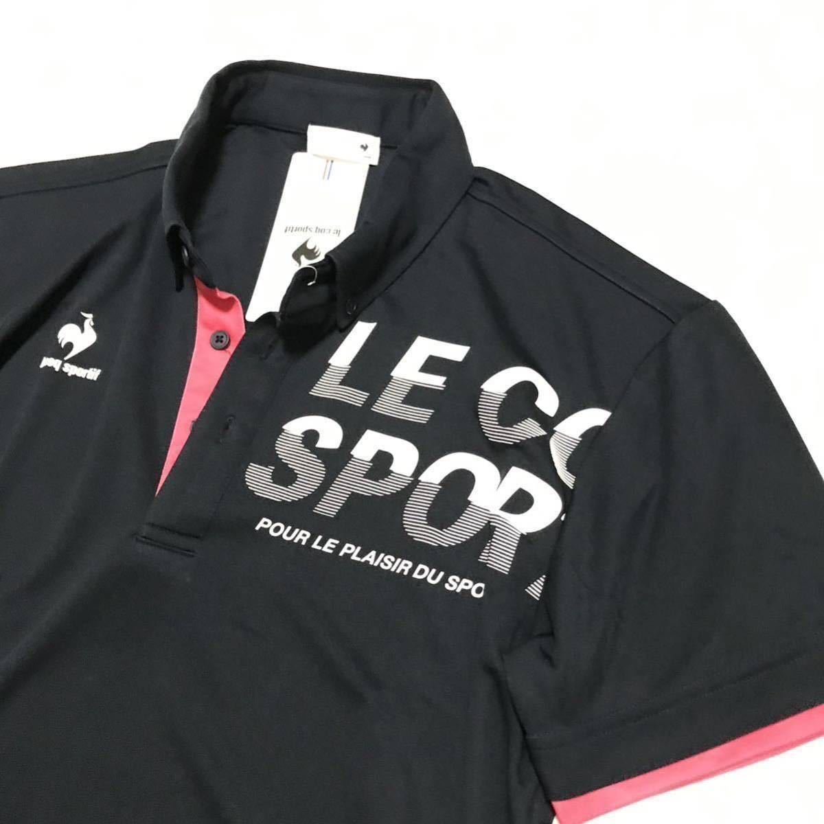 ◆H420新品【メンズXXL(XO)】紺ネイビー ルコック 左胸ロゴ 半袖ポロシャツ ゴルフ ボタンダウン le coq sportif ゴルフ さらさら生地 UV_画像4