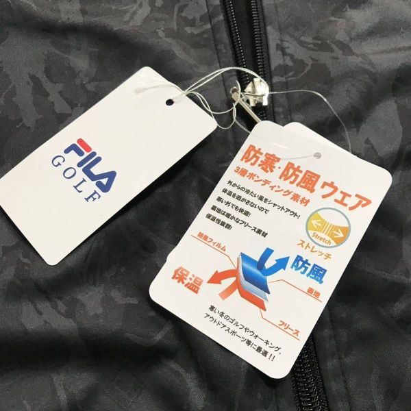 ◆H525新品 【メンズL】黒 迷彩 総柄 FILA GOLF フィラ ゴルフ ストレッチ 3層ボンディング ブルゾン フルジップ ジャケット 裏地フリース_画像4