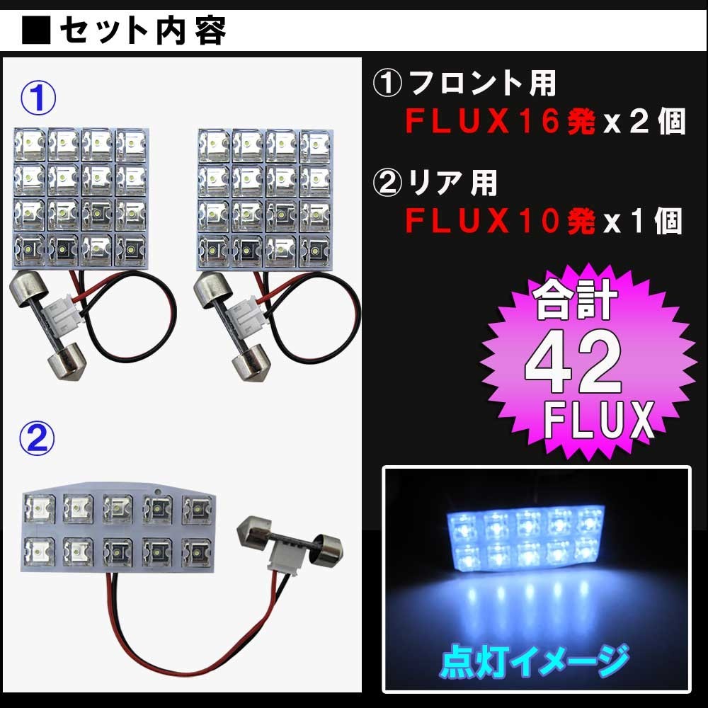 ekワゴン ・ ekスペース (B11W/B11A) / ルームランプセット / 3ピース / FLUX 合計42発 /白 互換品_画像2