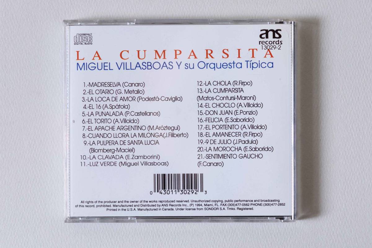 "LA CUMPALSITA" MIGUEL VILLASBOAS y su Orquesta Tipica ミゲル・ビジャスボアス楽団　タンゴ TANGO 輸入盤_画像3