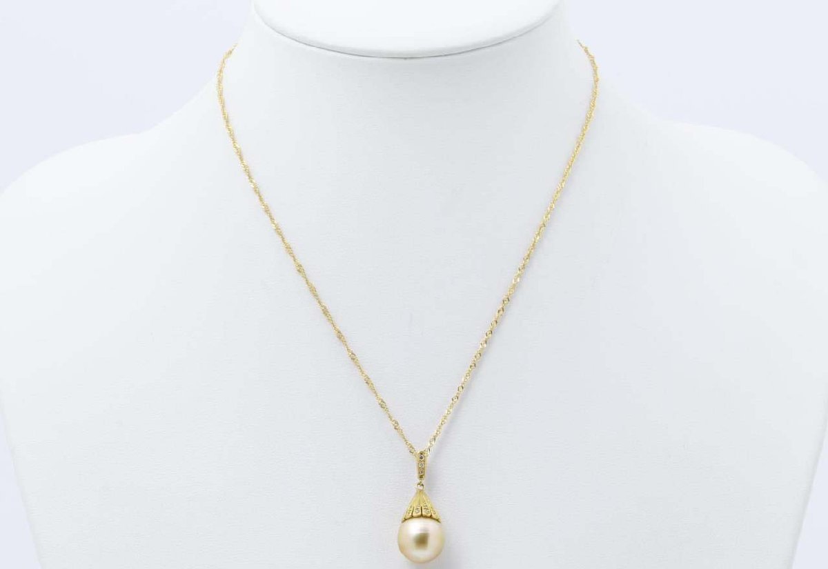 【値下げ】 K18 本体のみ 総重量7.1g ネックレス 0.06ct D ダイヤ 13mm ゴールデンパール その他