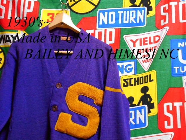 ★雰囲気抜群な1着★Made in USA製アメリカ製BAILEY AND HIMES INCビンテージレタードウールカーディガン30s40s30年代40年代パープル希少色_♪1930s~ BAILEY AND HIMES INC♪