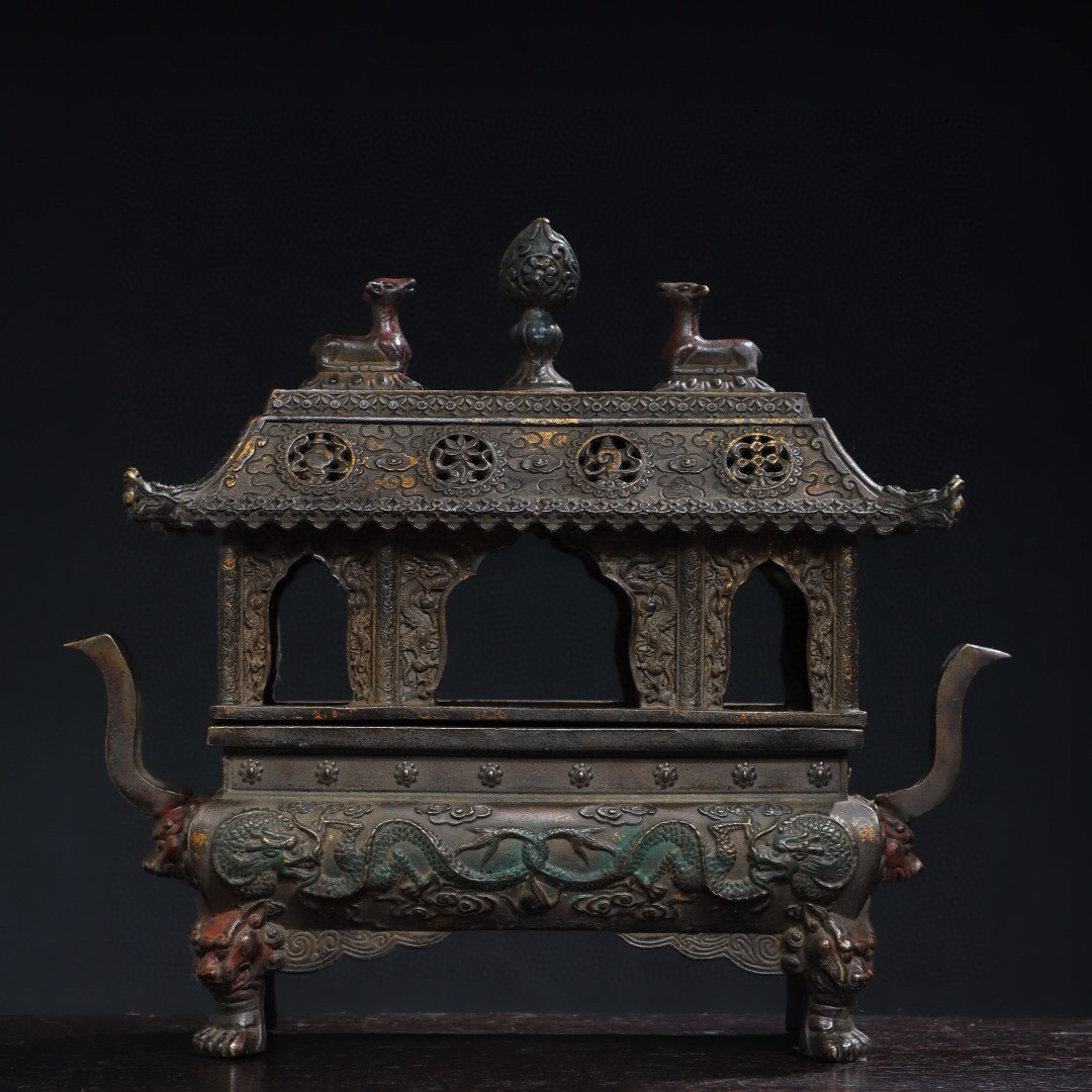 ▽鴻▽ 銅製 拓金 蔵式熏香炉 置物 古賞物 中国古玩 中国古美術